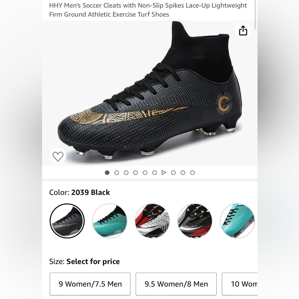 Men's blk/gold cleats. Size 8.5